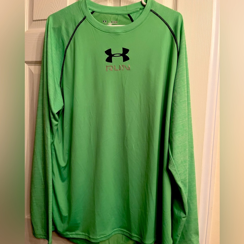 Athletic long-sleeve dry-fit shirt.